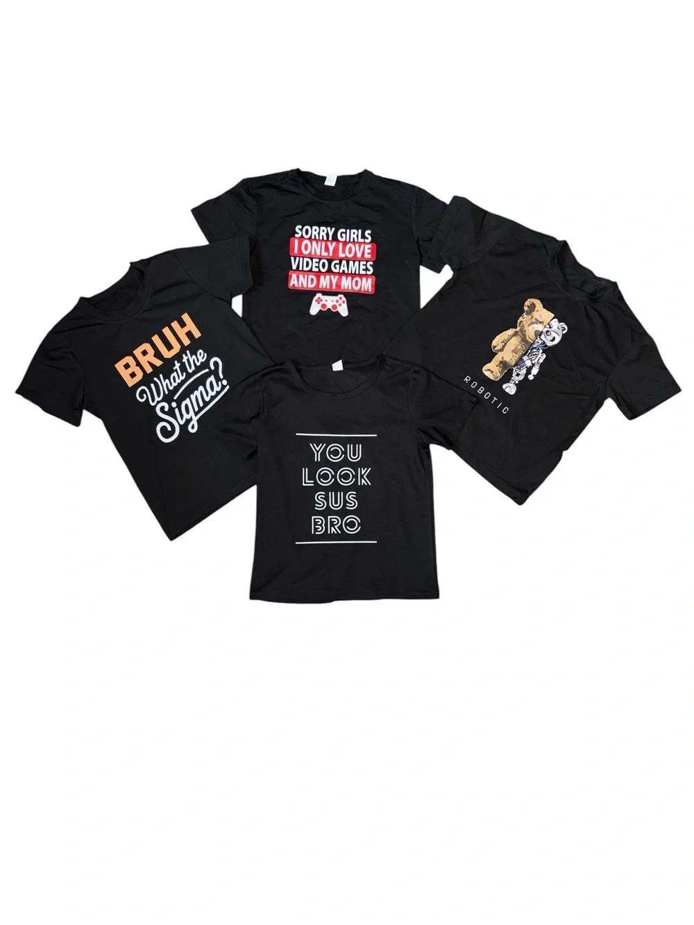 Kids Black Short-Sleeve Graphic Tee Bundle - Playful Text & Gamer Designs